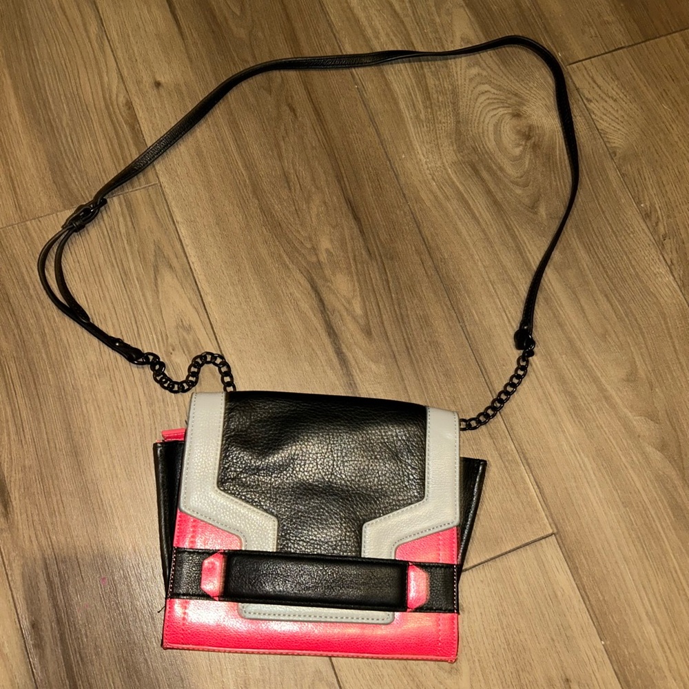 Vince Camuto Black, White, and Pink Crossbody Bag